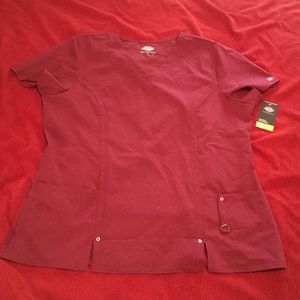 2XL NWT Dickies Wine Women's V-Neck Scrub Top